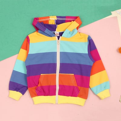 Jachetă cu dungi curcubeu mâneci lungi pentru sugari fetiță cu imprimare desene animate bluză pentru copii mici bluză pentru băieți bluze pentru fetițe haine Conjuntos Para NiñOs