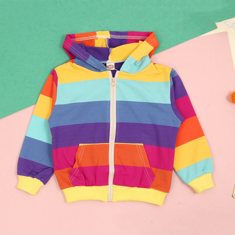 Jachetă cu dungi curcubeu mâneci lungi pentru sugari fetiță cu imprimare desene animate bluză pentru copii mici bluză pentru băieți bluze pentru fetițe haine Conjuntos Para NiñOs