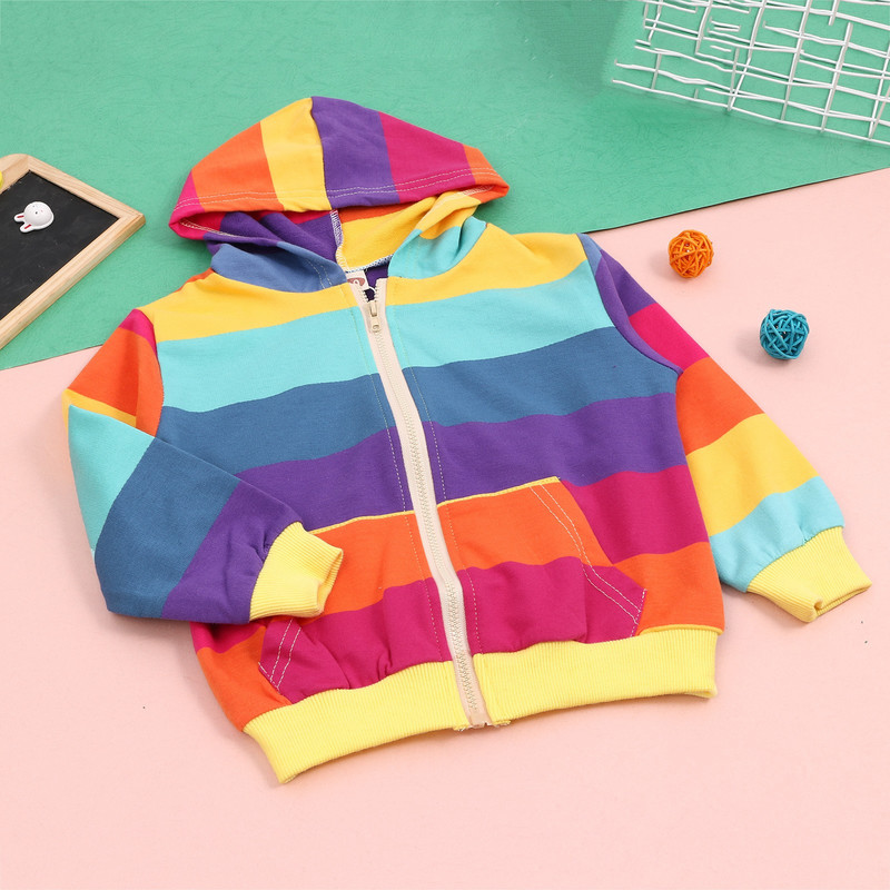 Jachetă cu dungi curcubeu mâneci lungi pentru sugari fetiță cu imprimare desene animate bluză pentru copii mici bluză pentru băieți bluze pentru fetițe haine Conjuntos Para NiñOs