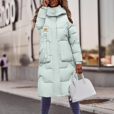 Paltoane lungi supradimensionate de puf Jachetă căptușită caldă Jachetă de puf de pluș de culoare solidă pentru femei.