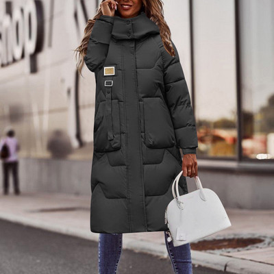 Paltoane lungi supradimensionate de puf Jachetă căptușită caldă Jachetă de puf de pluș de culoare solidă pentru femei.