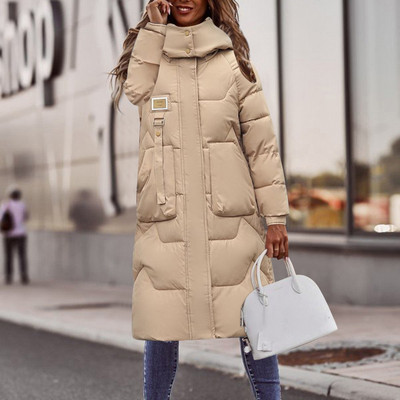 Paltoane lungi supradimensionate de puf Jachetă căptușită caldă Jachetă de puf de pluș de culoare solidă pentru femei.