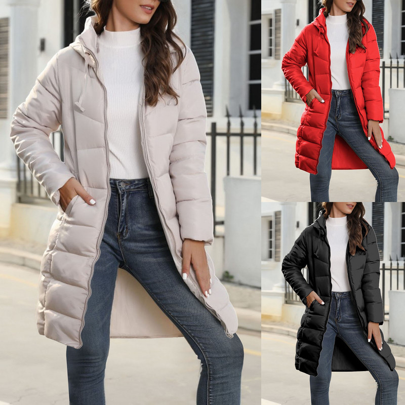 Ziemas jaka ar kapuci Parka Sieviešu Slim Fit Vidēja garuma Kokvilnas jaka Ikdienas rāvējslēdzēji Polsterēta jaka Virsdrēbes куртка