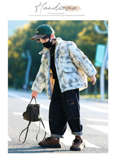 Jachetă groasă și călduroasă de iarnă pentru băieți plus haină din bumbac cu glugă din catifea Îmbrăcăminte pentru copii Parka căptușită cu bumbac Costum de zăpadă îmbrăcăminte exterioară