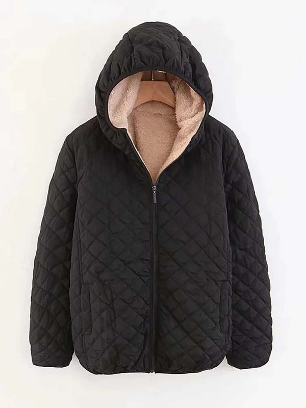 Novi ženski pamučni zimski kaput iz 2023. Ležerne široke jakne s kapuljačom i podstavljenim baršunom Janjeće vunene parke s vatom Karirani podebljani kaput