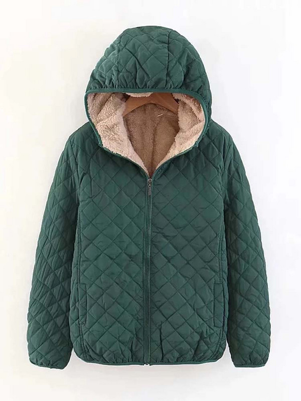 Novi ženski pamučni zimski kaput iz 2023. Ležerne široke jakne s kapuljačom i podstavljenim baršunom Janjeće vunene parke s vatom Karirani podebljani kaput