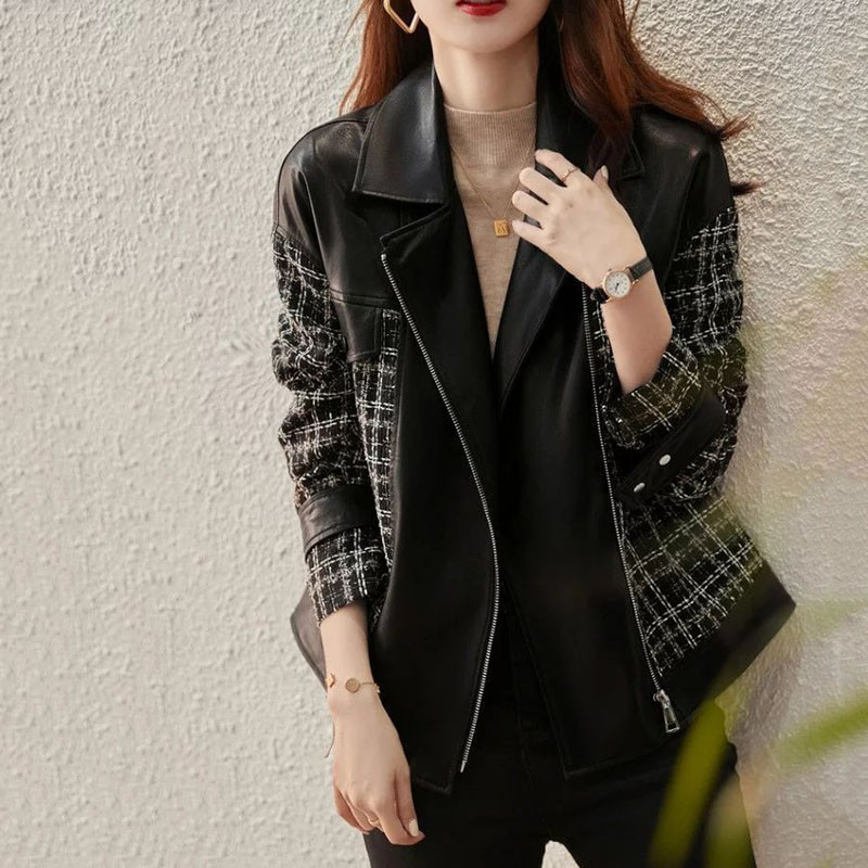 Gidyq Streetwear Jachetă de piele pentru femei, modă coreeană, mozaic, fermoar, paltoane largi, ocazional pentru femei, îmbrăcăminte exterioară tricotată groasă, caldă, nou