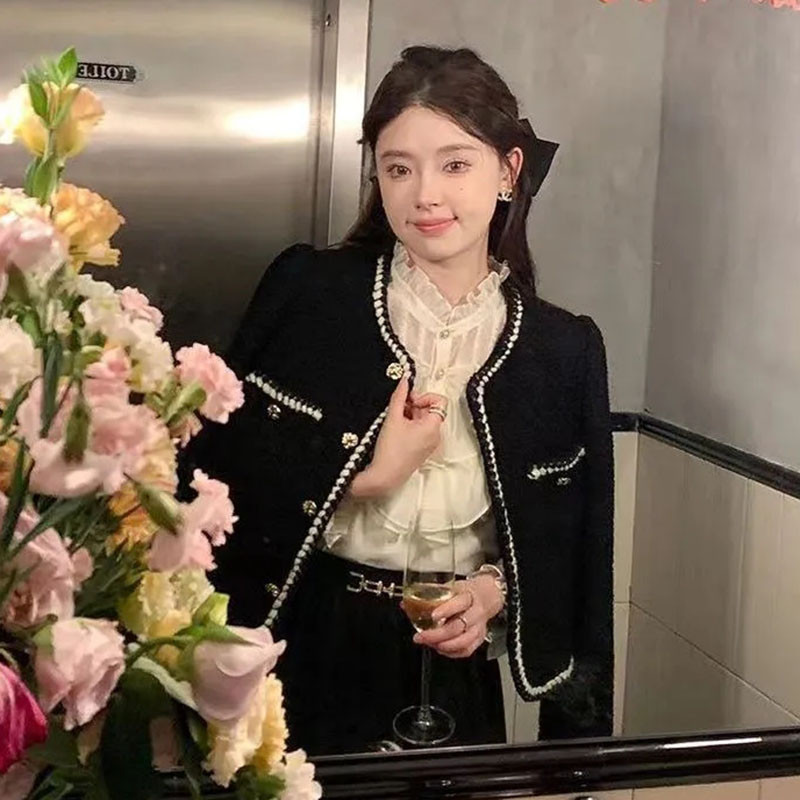 Vintage jakne Ženske korejske, elegantne, skraćene kapute s jednim kopčanjem, od tvida, dugih rukava, ležerna kratka gornja odjeća Harajuku