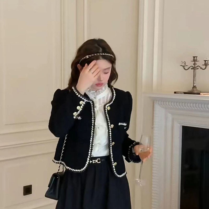 Vintage jakne Ženske korejske, elegantne, skraćene kapute s jednim kopčanjem, od tvida, dugih rukava, ležerna kratka gornja odjeća Harajuku