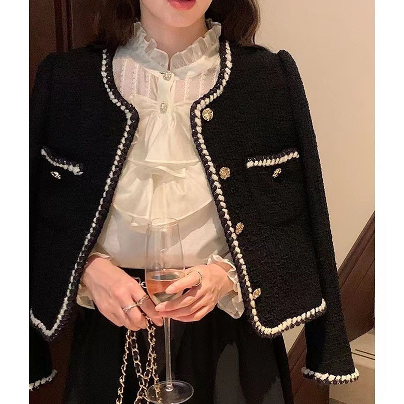 Vintage jakne Ženske korejske, elegantne, skraćene kapute s jednim kopčanjem, od tvida, dugih rukava, ležerna kratka gornja odjeća Harajuku