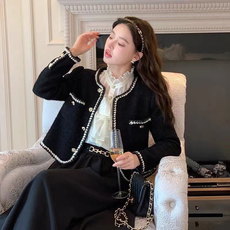 Vintage jakne Ženske korejske, elegantne, skraćene kapute s jednim kopčanjem, od tvida, dugih rukava, ležerna kratka gornja odjeća Harajuku