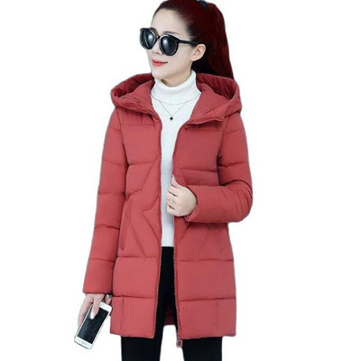 Naiste talvejoped Mantlid Uued parkad Naistele Paks puuvillane polsterdatud jope lahtine lihtne keskmine pikk kapuutsiga mantel Basic soe