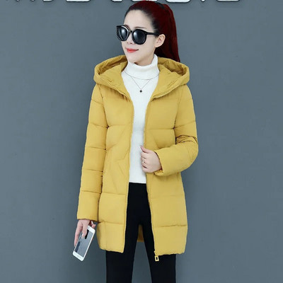Naiste talvejoped Mantlid Uued parkad Naistele Paks puuvillane polsterdatud jope lahtine lihtne keskmine pikk kapuutsiga mantel Basic soe