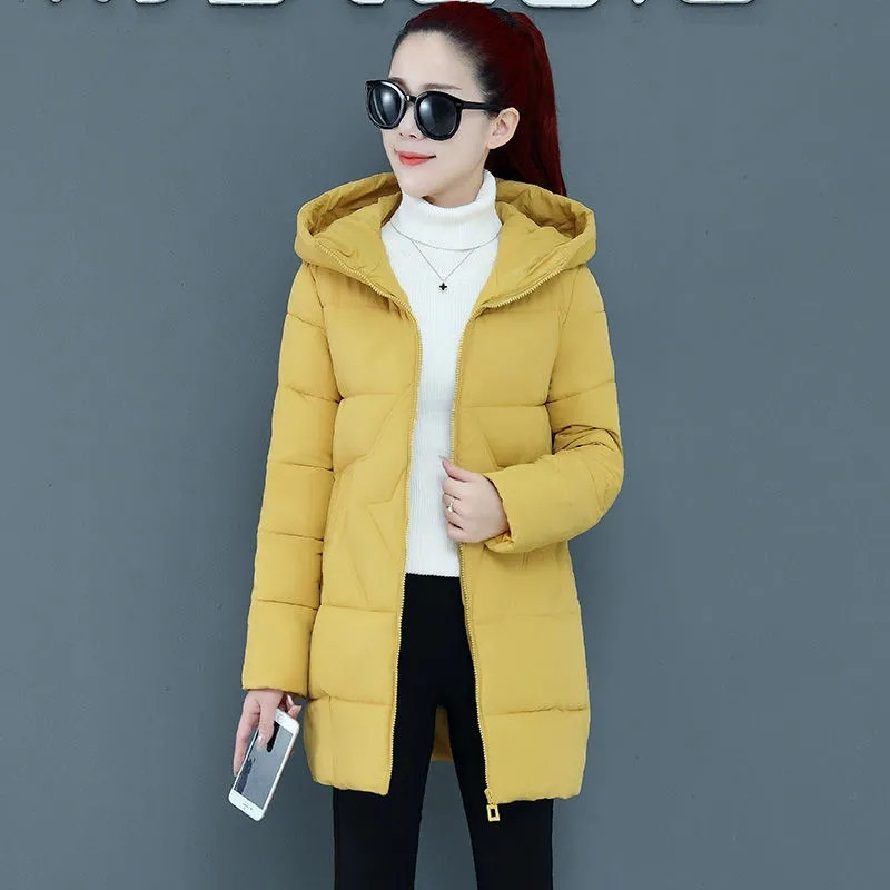 Jachete de iarnă pentru femei Jachete noi Parke pentru femei Jachetă căptușită din bumbac groasă, largi, simplu, lung, cu glugă, pardesiu de bază cald