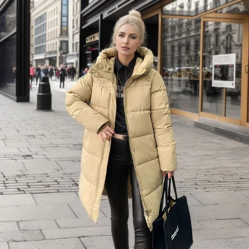 Iarna 2023 Parka lungă pentru femei, ocazional, haină cu glugă îngroșată pentru femei, iarnă largi, îmbrăcăminte puf, jachete, haină căptușită rezistentă la vânt