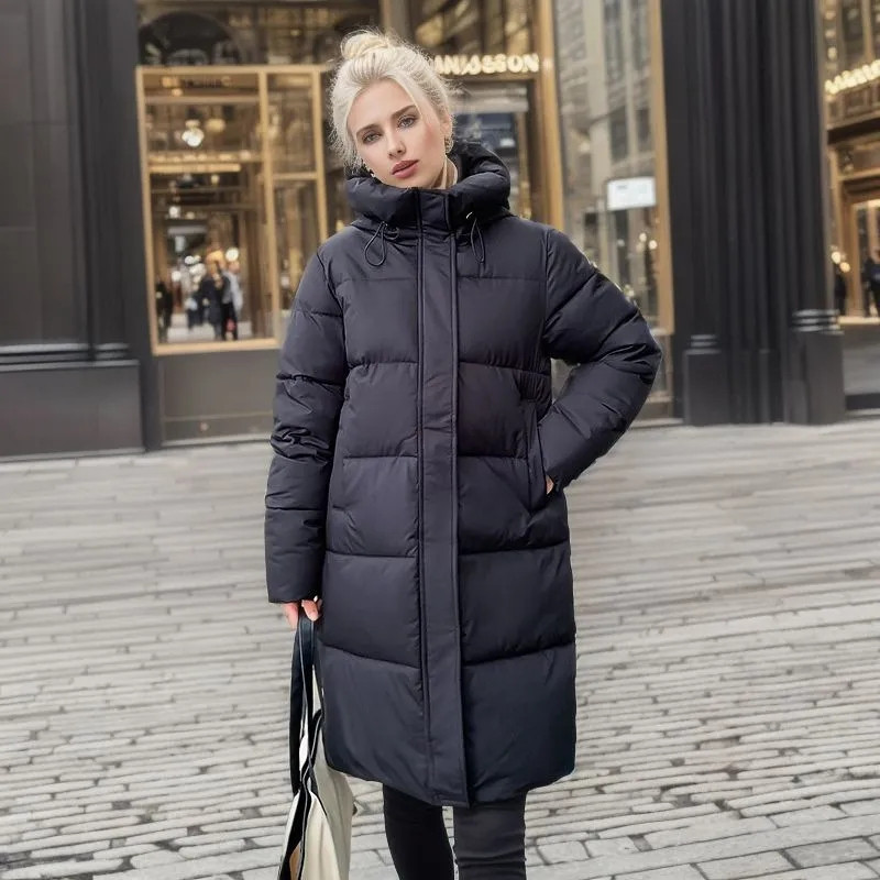 Iarna 2023 Parka lungă pentru femei, ocazional, haină cu glugă îngroșată pentru femei, iarnă largi, îmbrăcăminte puf, jachete, haină căptușită rezistentă la vânt