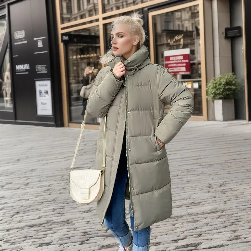 Iarna 2023 Parka lungă pentru femei, ocazional, haină cu glugă îngroșată pentru femei, iarnă largi, îmbrăcăminte puf, jachete, haină căptușită rezistentă la vânt