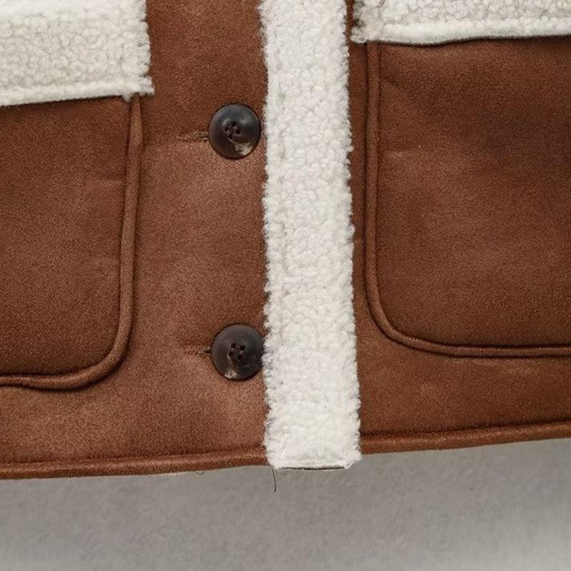 Paltoane de blană artificială de damă, vintage, cu mâneci lungi, decupate, jachete din piele, toamnă, iarnă, cu rever, jachetă din lână de miel пальто