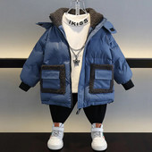 Ziemas zēnu mētelis, 2023. gada jauns zīdaiņu kapuci kokvilnas plus samta bieza silta jaka Bērnu pusaudžu apģērbi virsdrēbes CH24