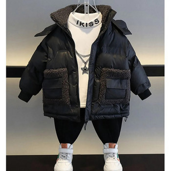 Зимно палто за момчета 2023 г. Ново бебешко памучно плюс кадифено удебелено топло яке Детско тийнейджърско облекло Връхно облекло CH24