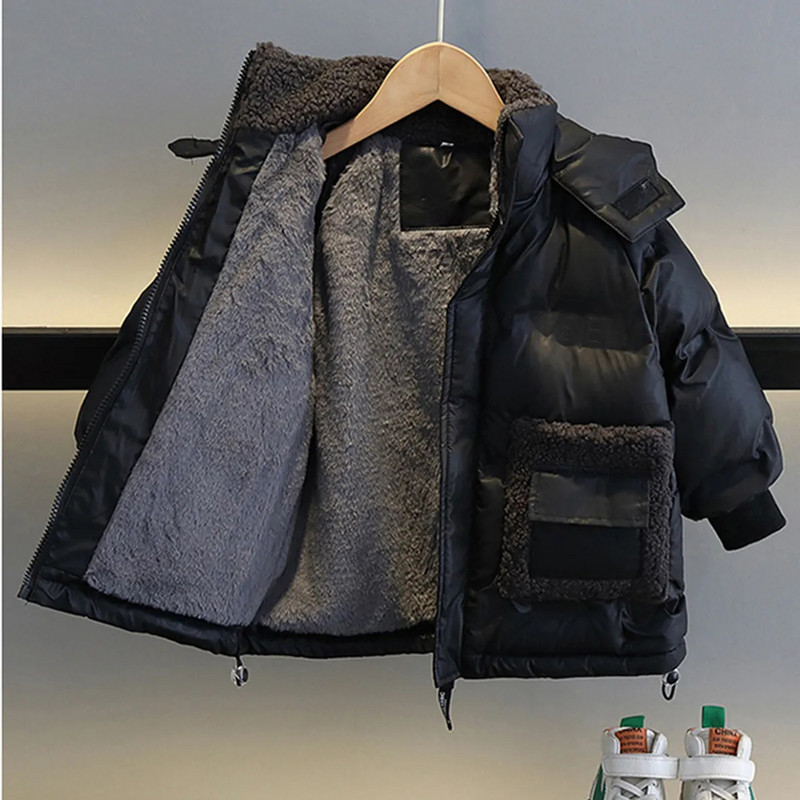 Ziemas zēnu mētelis, 2023. gada jauns zīdaiņu kapuci kokvilnas plus samta bieza silta jaka Bērnu pusaudžu apģērbi virsdrēbes CH24