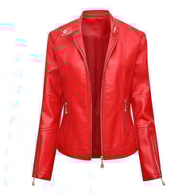 Őszi-téli robbanékony állógalléros női bőrdzseki kabát divatirányzat gyönyörű női kabát felső