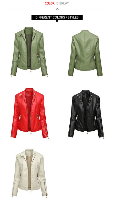 Őszi-téli robbanékony állógalléros női bőrdzseki kabát divatirányzat gyönyörű női kabát felső