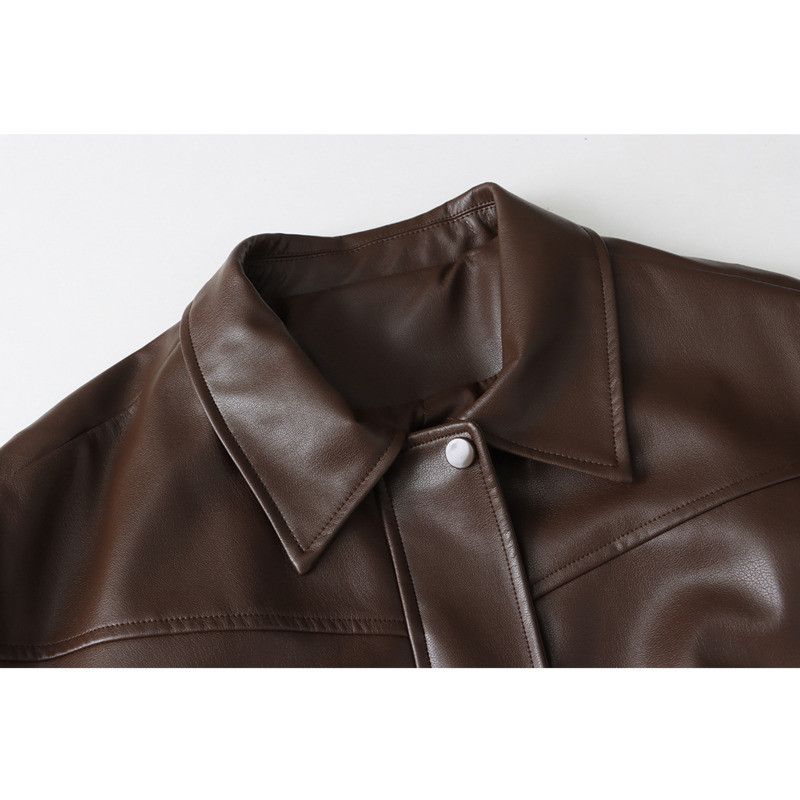 Jesenska polo kratka jakna od pu kožne ženske jakne s patentnim zatvaračem, dugih rukava i visokog struka, vintage ležerni kaput