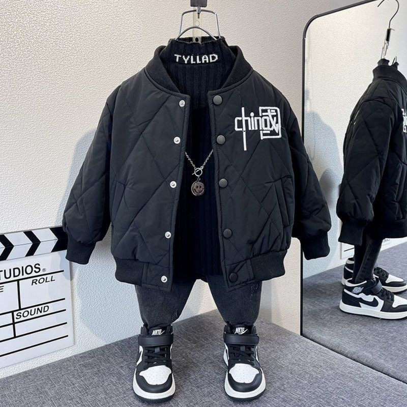 2023. Novi ležerni otisnuti kineski stil, jednobojni jednoredni jednokopčani O-izrez za dječake, svileni podstavljeni svileni konac, tople jesensko-zimske bejzbol kaputi