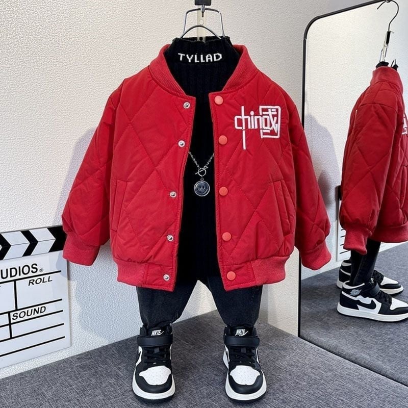 2023. Novi ležerni otisnuti kineski stil, jednobojni jednoredni jednokopčani O-izrez za dječake, svileni podstavljeni svileni konac, tople jesensko-zimske bejzbol kaputi