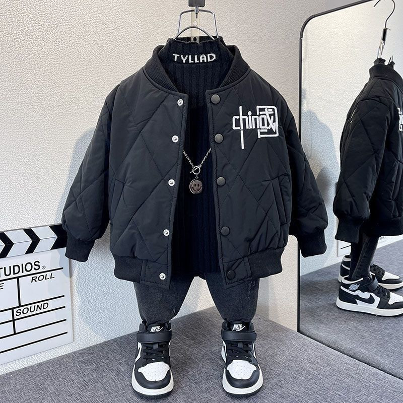 2023. Novi ležerni otisnuti kineski stil, jednobojni jednoredni jednokopčani O-izrez za dječake, svileni podstavljeni svileni konac, tople jesensko-zimske bejzbol kaputi