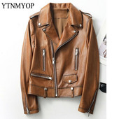 Modne kožne jakne s patentnim zatvaračem Ženska odjeća dugih rukava Motociklistički kaput od brušene kože na ovratnik YTNMYOP