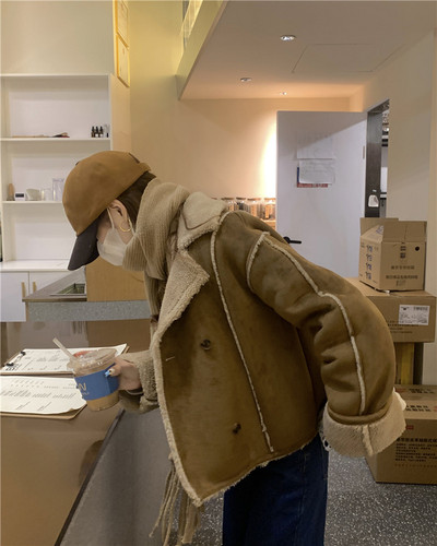 TRAF Jachetă de iarnă pentru femei 2023 Blană artificială cu rever gros Jachetă caldă PU pentru femei cu buzunare Jachete Streetwear