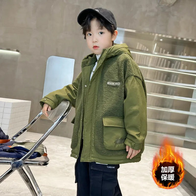 Jachetă de iarnă pentru băiat blană artificială pentru copii plus jachetă caldă de catifea băieți cu glugă lungă groasă haine pentru copii CH177