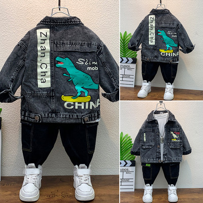 Pavasaris Rudens Maziem bērniem Zēnu Mēteļi Karikatūras Apdrukas Jakas Kokvilnas Džinsu Mētelis Bērnu Apģērbs 2-8 G. Zēniem Ikdienas Virsdrēbes Topi