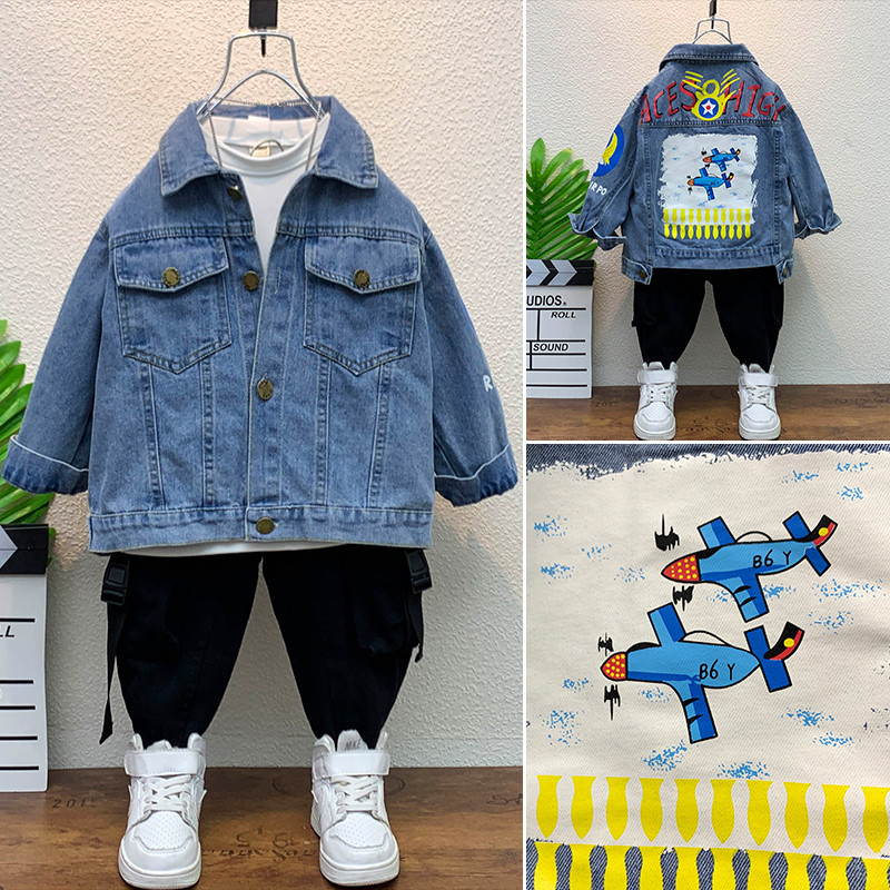 Pavasaris Rudens Maziem bērniem Zēnu Mēteļi Karikatūras Apdrukas Jakas Kokvilnas Džinsu Mētelis Bērnu Apģērbs 2-8 G. Zēniem Ikdienas Virsdrēbes Topi