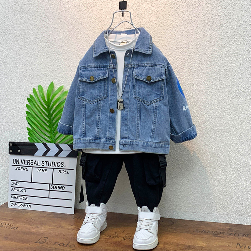 Pavasaris Rudens Maziem bērniem Zēnu Mēteļi Karikatūras Apdrukas Jakas Kokvilnas Džinsu Mētelis Bērnu Apģērbs 2-8 G. Zēniem Ikdienas Virsdrēbes Topi