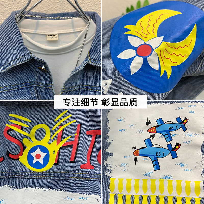 Pavasaris Rudens Maziem bērniem Zēnu Mēteļi Karikatūras Apdrukas Jakas Kokvilnas Džinsu Mētelis Bērnu Apģērbs 2-8 G. Zēniem Ikdienas Virsdrēbes Topi