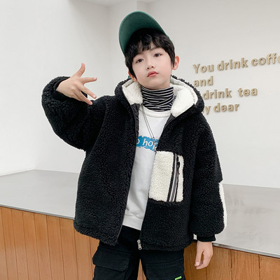 Băieții clasici poartă haine de toamnă iarnă Jachete cu glugă Negru alb Îmbrăcăminte exterioară din lână Paltoane de lână 3-13 ani Îmbrăcăminte pentru copii