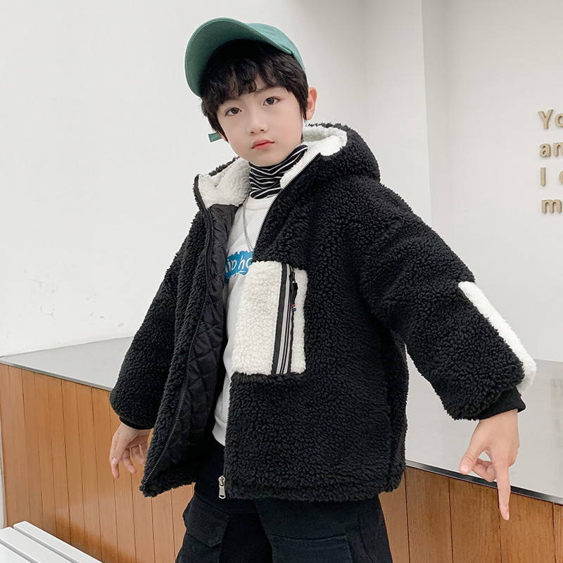 Băieții clasici poartă haine de toamnă iarnă Jachete cu glugă Negru alb Îmbrăcăminte exterioară din lână Paltoane de lână 3-13 ani Îmbrăcăminte pentru copii