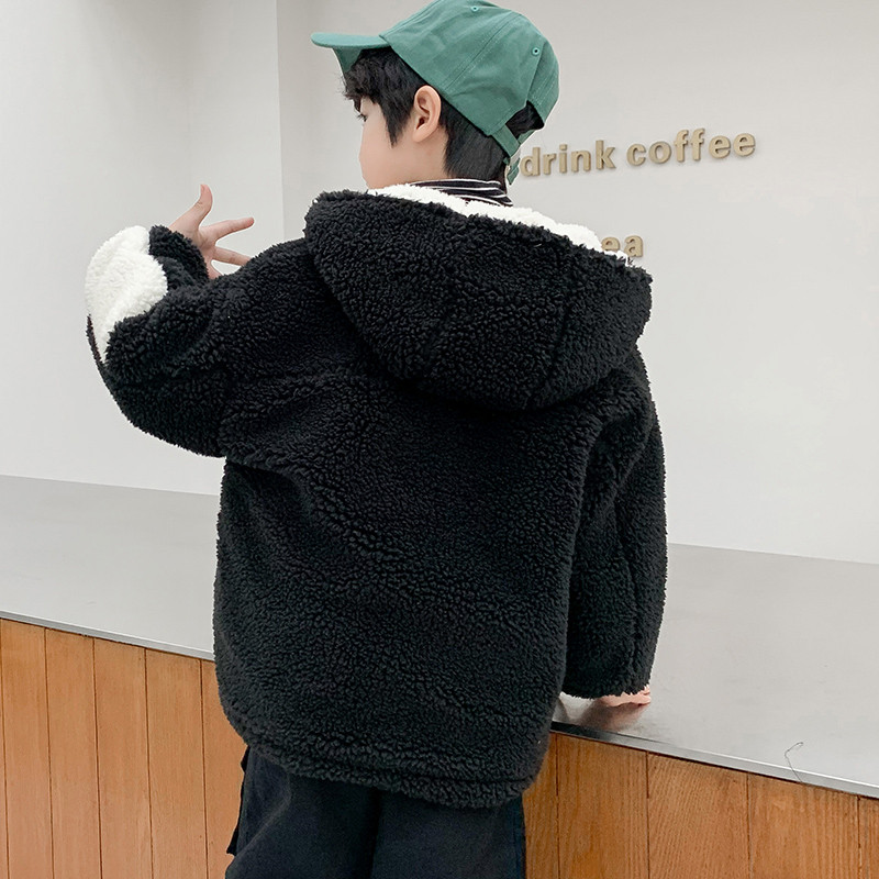 Băieții clasici poartă haine de toamnă iarnă Jachete cu glugă Negru alb Îmbrăcăminte exterioară din lână Paltoane de lână 3-13 ani Îmbrăcăminte pentru copii