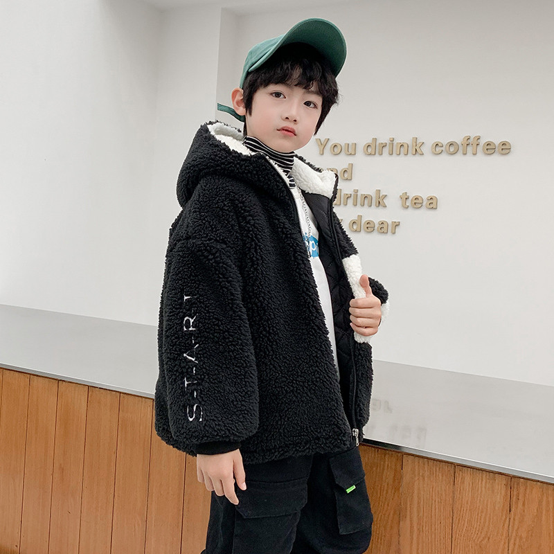 Băieții clasici poartă haine de toamnă iarnă Jachete cu glugă Negru alb Îmbrăcăminte exterioară din lână Paltoane de lână 3-13 ani Îmbrăcăminte pentru copii