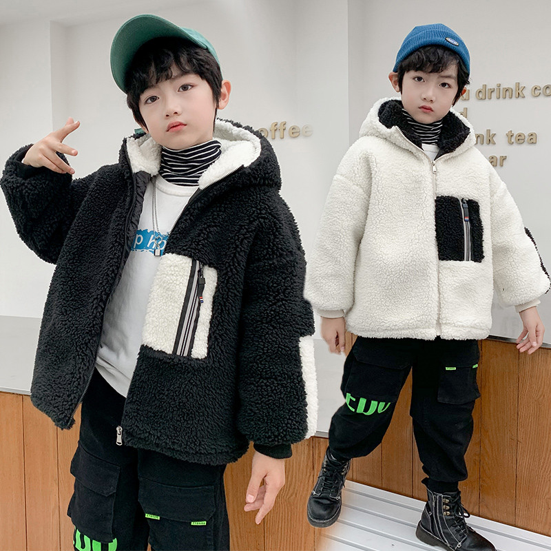 Băieții clasici poartă haine de toamnă iarnă Jachete cu glugă Negru alb Îmbrăcăminte exterioară din lână Paltoane de lână 3-13 ani Îmbrăcăminte pentru copii