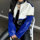 Cool Punk Girl Jachete de piele largi 2023 Fermoar Gât cu nasturi Haine cu mânecă lungă Jachetă scurtă de piele Îmbrăcăminte pentru femei Motociclist