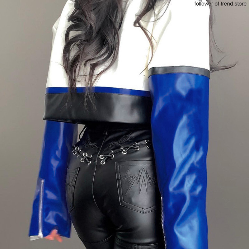 Cool Punk Girl Jachete de piele largi 2023 Fermoar Gât cu nasturi Haine cu mânecă lungă Jachetă scurtă de piele Îmbrăcăminte pentru femei Motociclist