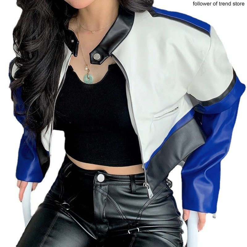 Cool Punk Girl Jachete de piele largi 2023 Fermoar Gât cu nasturi Haine cu mânecă lungă Jachetă scurtă de piele Îmbrăcăminte pentru femei Motociclist