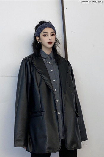 Vintage Chic Gothic Girl Oversize Jacket 2023 Άνοιξη και Φθινόπωρο Δερμάτινο παλτό Μοτοσικλέτας Φαρδύ δερμάτινο κοστούμι τοπ (γυναικείο)