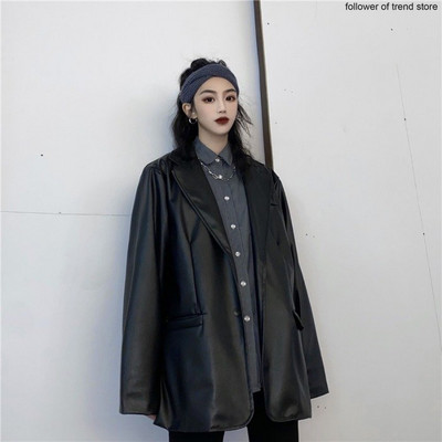 Vintage Chic Gothic Girl Oversize Jacket 2023 Imbracaminte de primavara si toamna Manta de piele pentru motociclete Costum de piele largi Top (femeie)