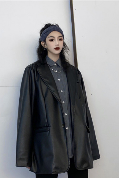 Vintage Chic Gothic Girl Oversize Jakna 2023 Proljetna i jesenska odjeća Motociklistički kožni kaput Široki kožni gornji dio odijela (ženski)