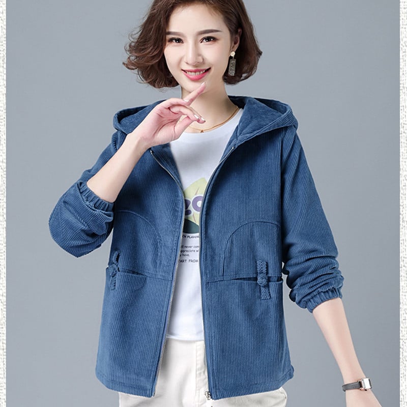 Moteriška striukė, 2022 m. Nauja ilgomis rankovėmis nuo vėjo striukė, moteriška gobtuvu, velvetinė striukė Laisva paltas, kišeninis užtrauktukas